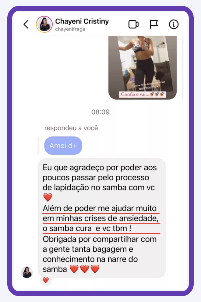 Depoimento de aluna do Método Sambe-se 2