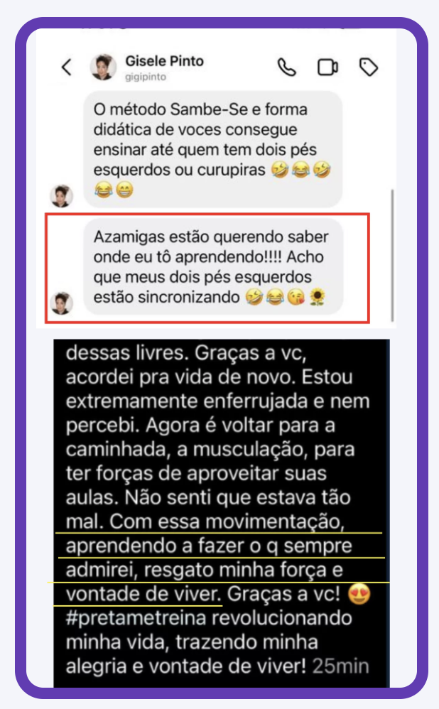 Depoimento de aluna do Método Sambe-se 4